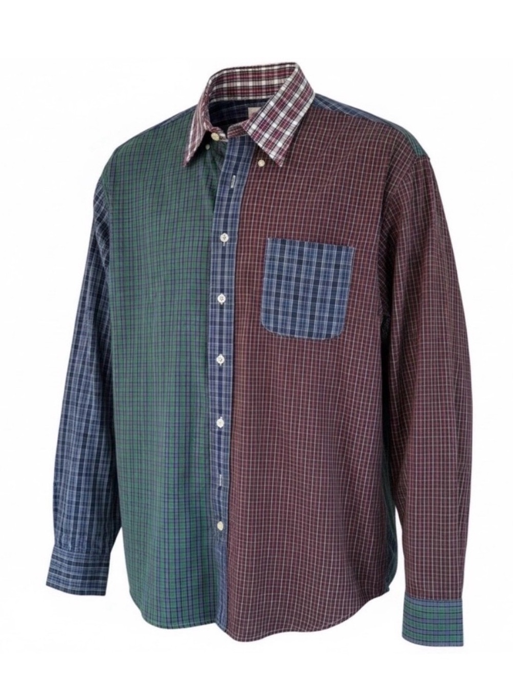 Brooks Brothers Multi-Plaid Button-Down Shirt Blue, Green, Burgundy Patchwork L